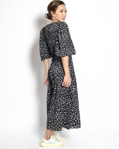 black floral ruched front chiffon longline dress *pre-order*