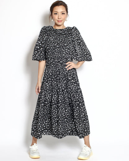 black floral ruched front chiffon longline dress *pre-order*