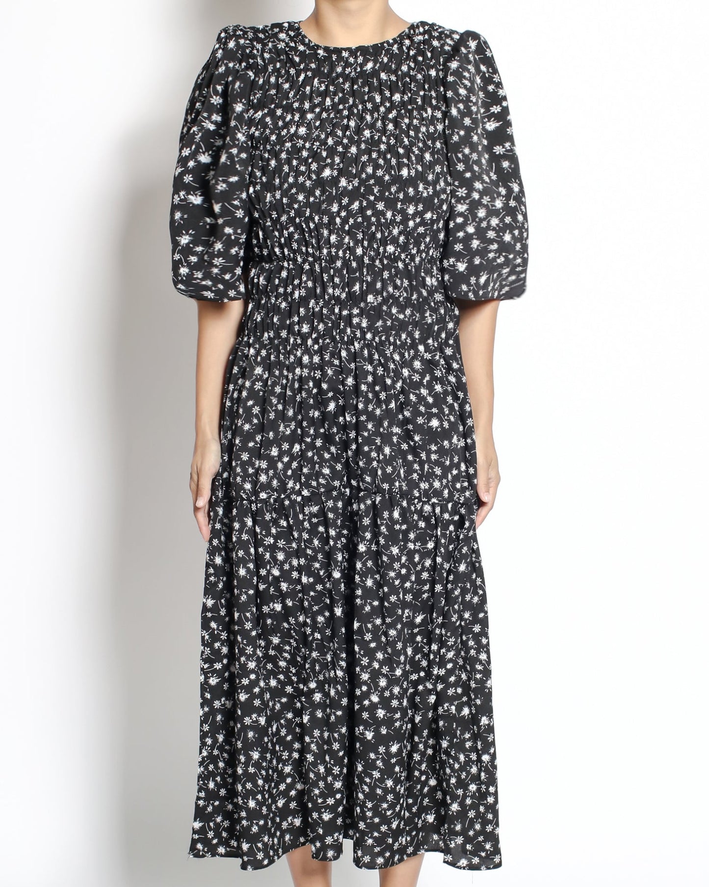 black floral ruched front chiffon longline dress *pre-order*