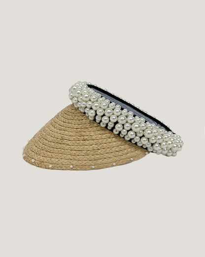 Beige straw pearls beads visor *pre-order*