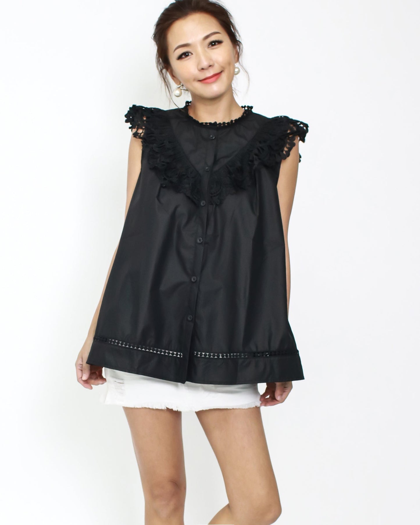 black shirt with crochet vest *pre-order*