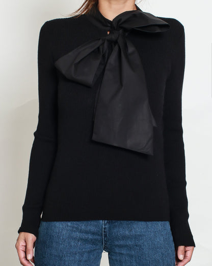 black knitted with bow neckline top *pre-order*