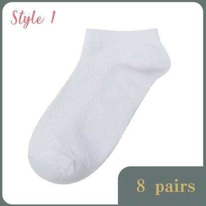 Sale! 8 Pairs Lot Solid Mesh Women&#39;s Short Socks Invisible Ankle Socks Pack Ladies Spring Summer Breathable Thin Boat Socks Set